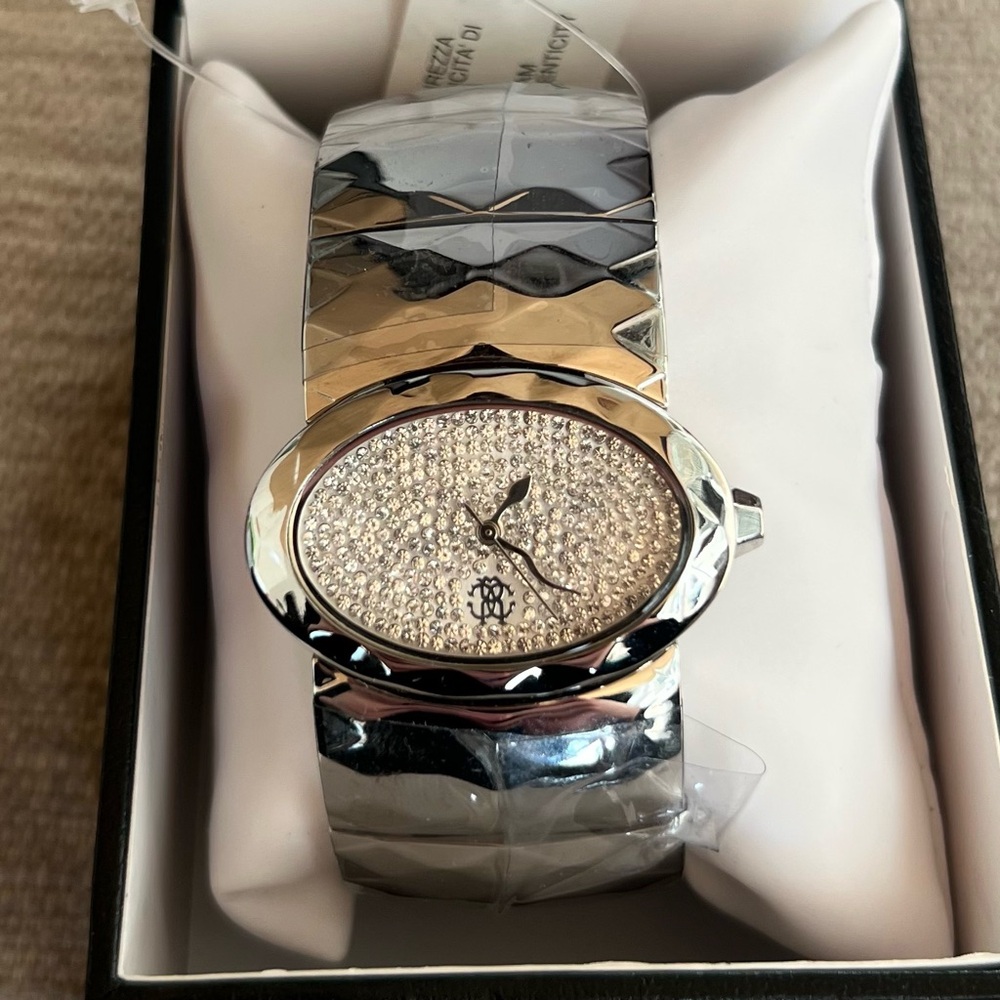 New $440 Roberto Cavalli Women's Multiface Swarovski Crystal Analog Watch